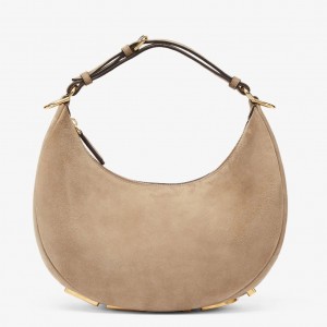 Fendi Fendigraphy Small Hobo Bag In Beige Suede Leather
