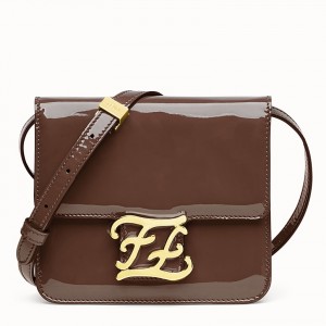 Fendi Karligraphy Bag In Brown Patent Leather