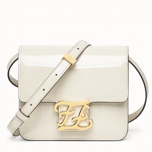 Fendi Karligraphy Bag In White Patent Leather