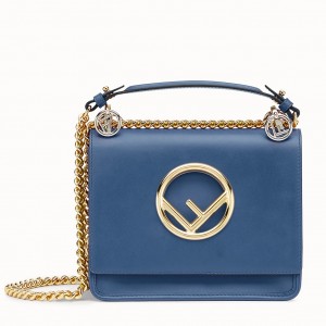 Fendi Small Kan I F Bag In Blue Calfskin