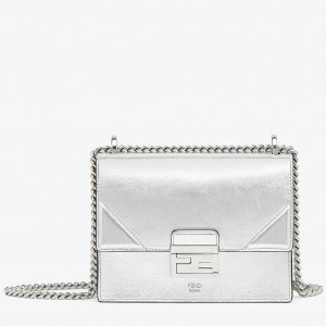 Fendi Small Kan U Bag In Mirror-effect Silver Leather