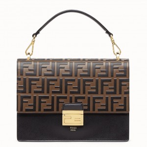 Fendi Kan U FF Flap Bag In Brick Red Calfskin