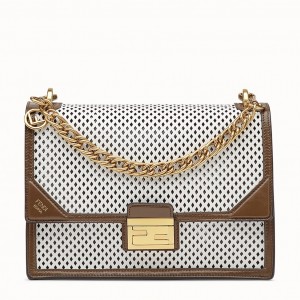 Fendi Kan U Bag In White Perforated Calf Leather