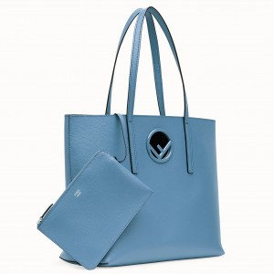 Fendi Blue Leather Logo Shopper Bag