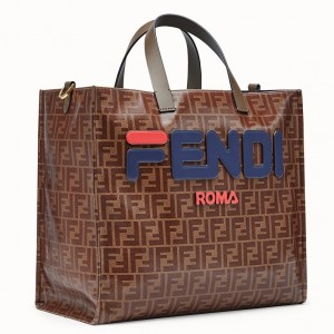 Fendi Glazed Multicolor Fabric Shopper Blue Logo Bag