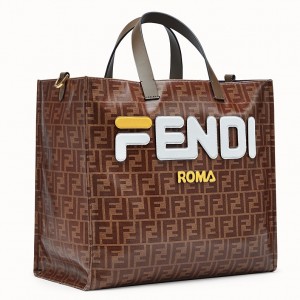 Fendi Glazed Multicolor Fabric Shopper White Logo Bag