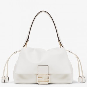 Fendi Mamma Baguette Medium Bag in White Nappa Leather