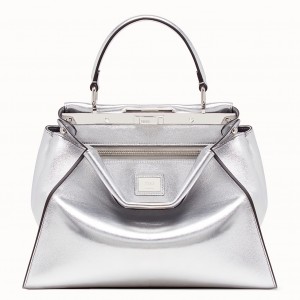 Fendi Peekaboo Medium Bag In Silver Metallic Lambskin