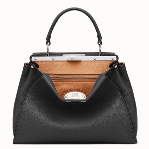 Fendi Selleria Peekaboo Medium Bag In Black Roman Leather