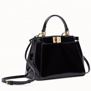 Fendi Peekaboo Mini Bag In Black Patent Calfskin