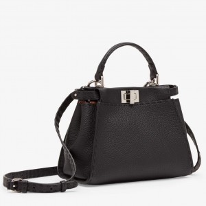 Fendi Peekaboo Mini Selleria Bag In Black Cuoio Romano Leather