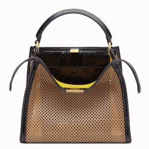 Fendi Peekaboo X Lite Medium Bag In Beige Perforated Leather