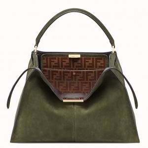 Fendi Green Peekaboo X Lite Large Suede Bag