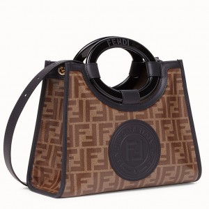 Fendi Small Runaway Shopper Bag In Brown Glazed Fabric