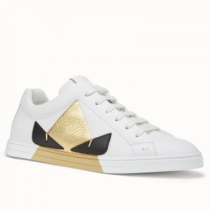 Fendi Men's Lace-up Bag Bugs Sneakers In White Leather