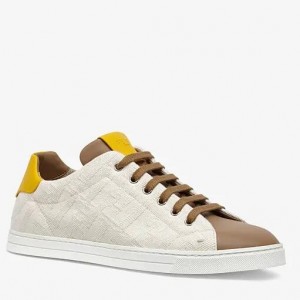 Fendi Low-top Sneakers In White Canvas with Leather