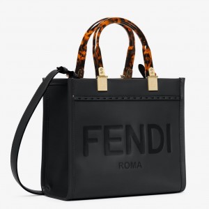 Fendi Sunshine Small Tote Bag In Black Calfskin