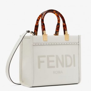 Fendi Sunshine Small Tote Bag In White Calfskin