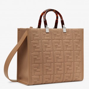 Fendi Sunshine Medium Shopper Bag In Beige FF Fabric