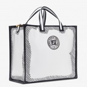 Fendi Shopper Bag In White Glazed Canvas