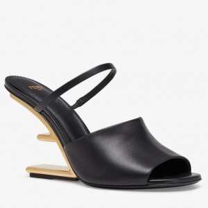 Fendi First Sandals 95mm In Black Calfskin