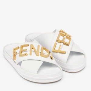 Fendi Fendigraphy Slides In White Calfskin