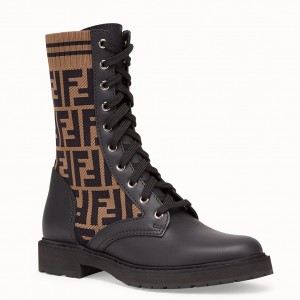 Fendi Ankle Boots In Leather With FF Fabric