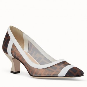 Fendi White Colibri Logo-print Mesh Pumps 55mm