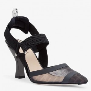 Fendi Black Mesh Colibri Slingbacks 85mm Pumps