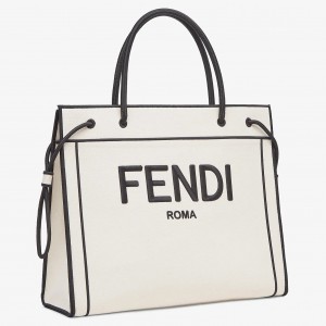 Fendi Large Roma Shopper Bag In Undyed Canvas 