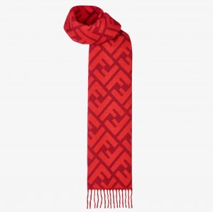 Fendi Red Cashmere FF Long Scarf