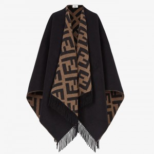 Fendi Black/Brown Wool And Cashmere Poncho