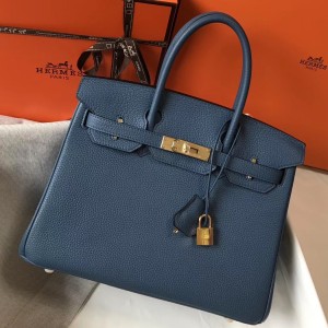 Hermes Birkin 30cm Bag In Blue Agate Clemence Leather