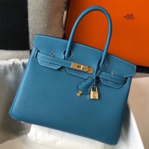 Hermes Birkin 30cm Bag In Blue Jean Clemence Leather