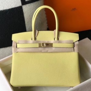 Hermes Birkin 30cm Bag In Jaune Poussin Clemence Leather GHW