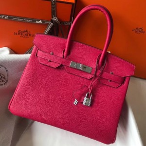 Hermes Birkin 30cm Bag In Rose Red Clemence Leather
