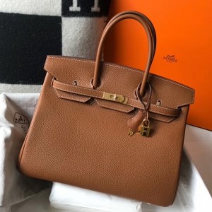 Hermes Birkin 35cm Bag In Gold Clemence Leather