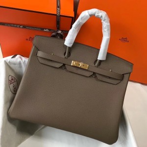 Hermes Birkin 35cm Bag In Taupe Clemence Leather