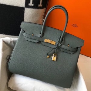 Hermes Birkin 35cm Bag In Vert Amande Clemence Leather