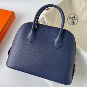 Hermes Bolide 1923 25 Handmade Bag In Blue Saphir Evercolor Calfskin