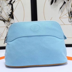 Hermes Medium Bolide Travel Case In Blue Lin Cotton