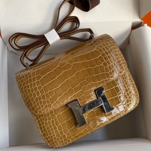 Hermes Constance 18 Handmade Bag In Beige Shiny Alligator Leather