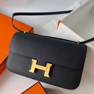 Hermes Constance Elan Handmade Bag In Black Epsom Calfskin