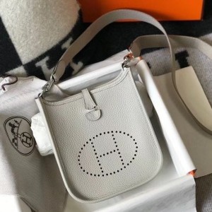 Hermes Evelyne III TPM Mini Bag In Pearl Grey Clemence Leather