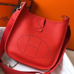 Hermes Evelyne III 29 PM Bag In Red Clemence Leather