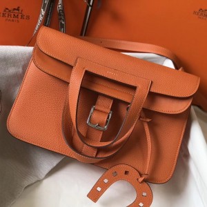 Hermes Halzan 31cm Bag In Orange Clemence Leather