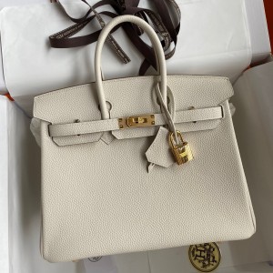 Hermes Birkin 25 Retourne Handmade Bag In Craie Clemence Leather