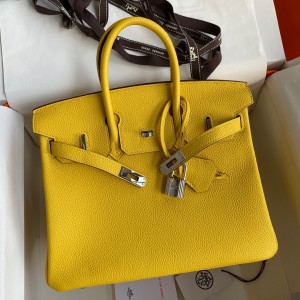 Hermes Birkin 25 Retourne Handmade Bag In Jaune de Naples Clemence Leather