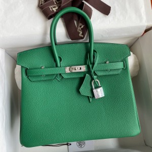 Hermes Birkin 25 Retourne Handmade Bag In Vert Vertigo Clemence Leather