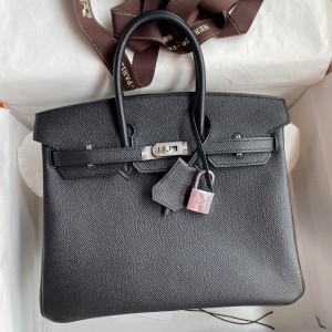 Hermes Birkin 25 Retourne Handmade Bag In Blakc Epsom Calfskin